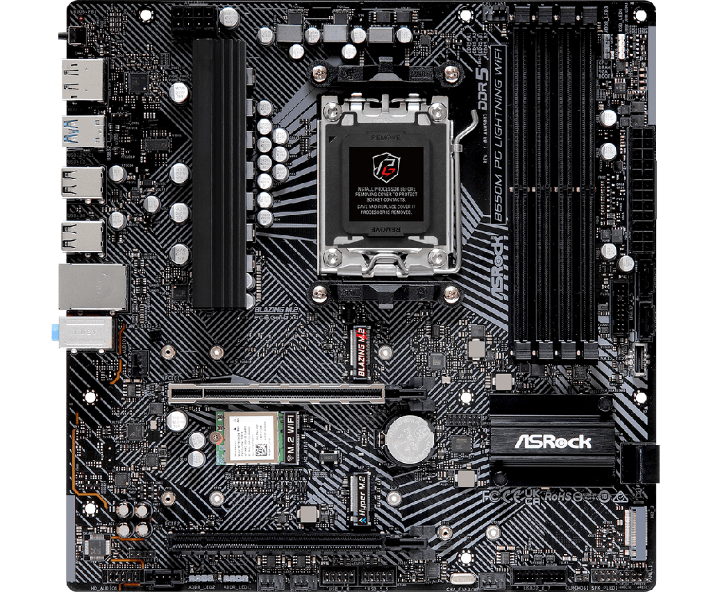 PLACA ASROCK B650M PG LIGHTNING WIFI, AMD AM5, DDR5 7200+ MHZ (OC), M.2(PCIE GEN5 X4), PCIE 4.0.