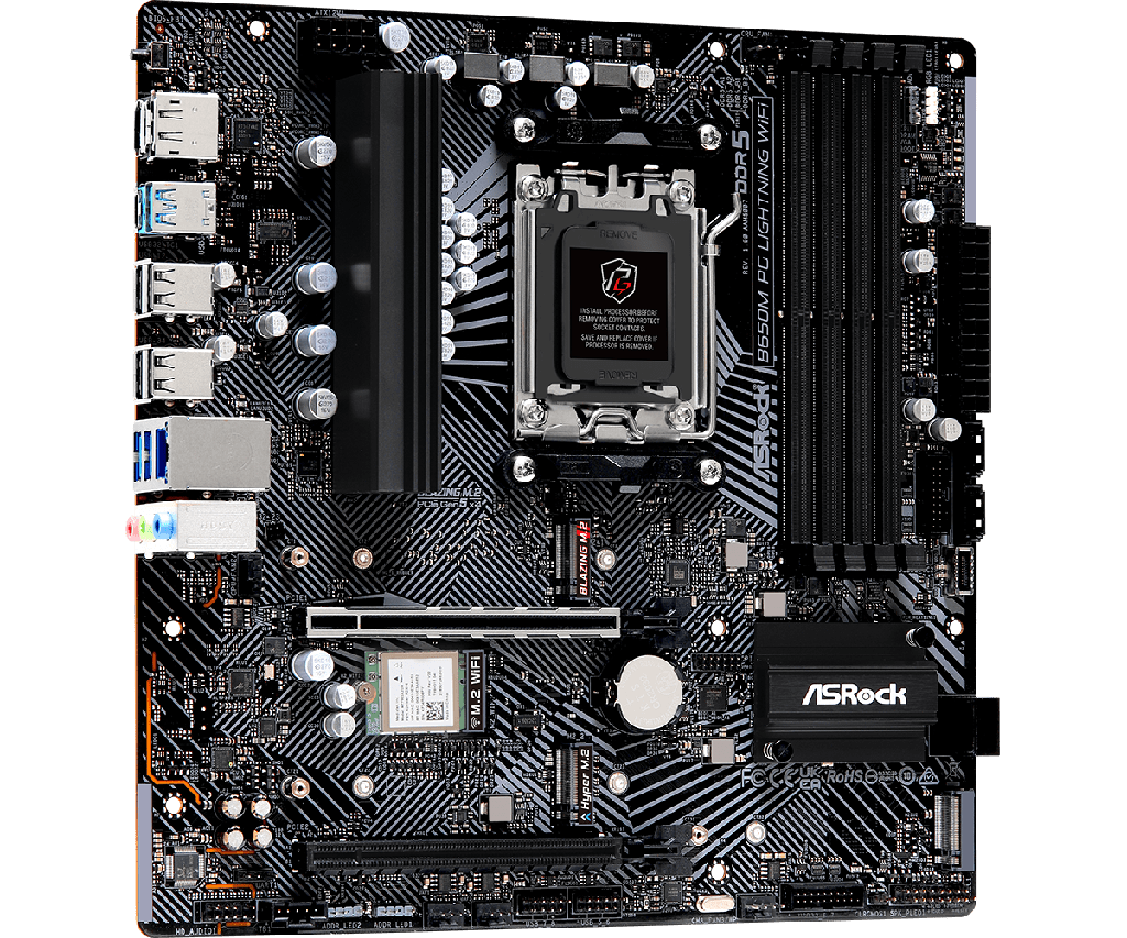PLACA ASROCK B650M PG LIGHTNING WIFI, AMD AM5, DDR5 7200+ MHZ (OC), M.2(PCIE GEN5 X4), PCIE 4.0.