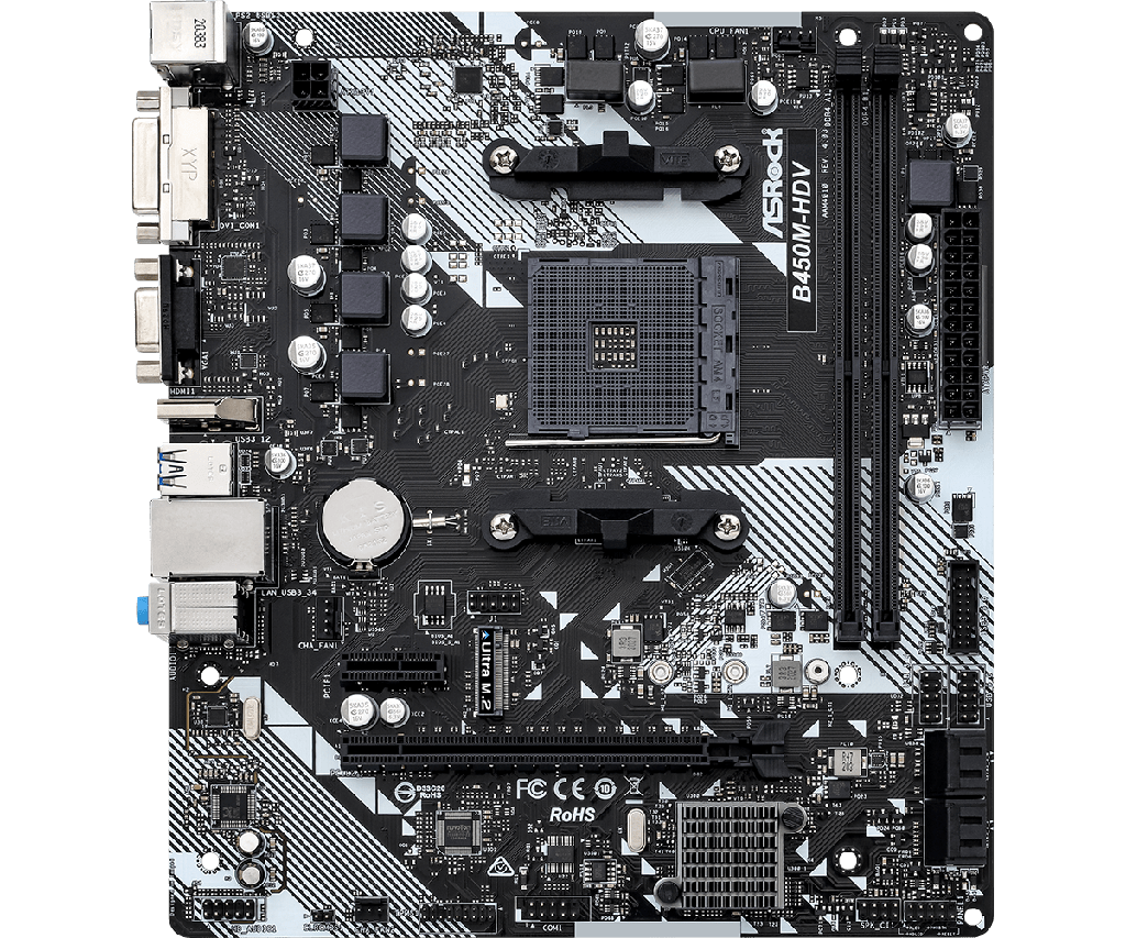 PLACA ASROCK B450M-HDV R4.0, AM4 AMD, DDR4 64GB-3200MHZ, M.2 PCIE GEN3 X4, HDMI.