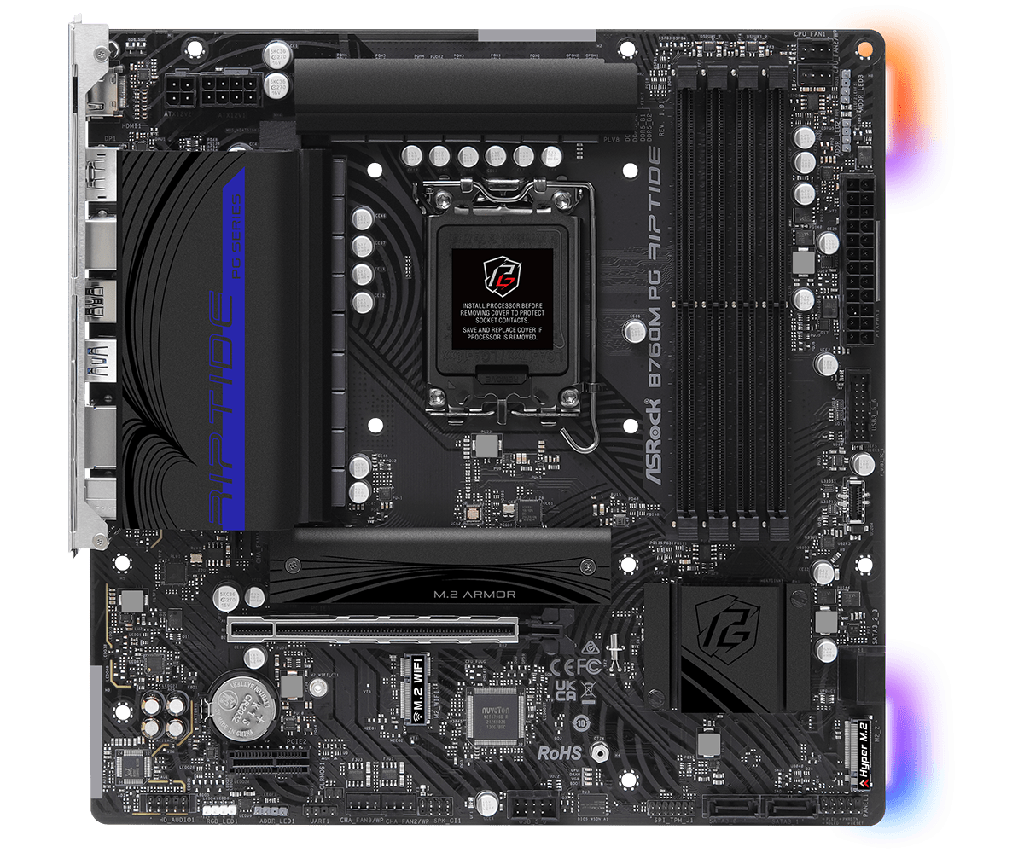 PLACA ASROCK B760M PG RIPTIDE WIFI, LGA1700, DDR5 7200MHZ (OC), M.2 (PCIE GEN4 X4), PCIE 4.0 .