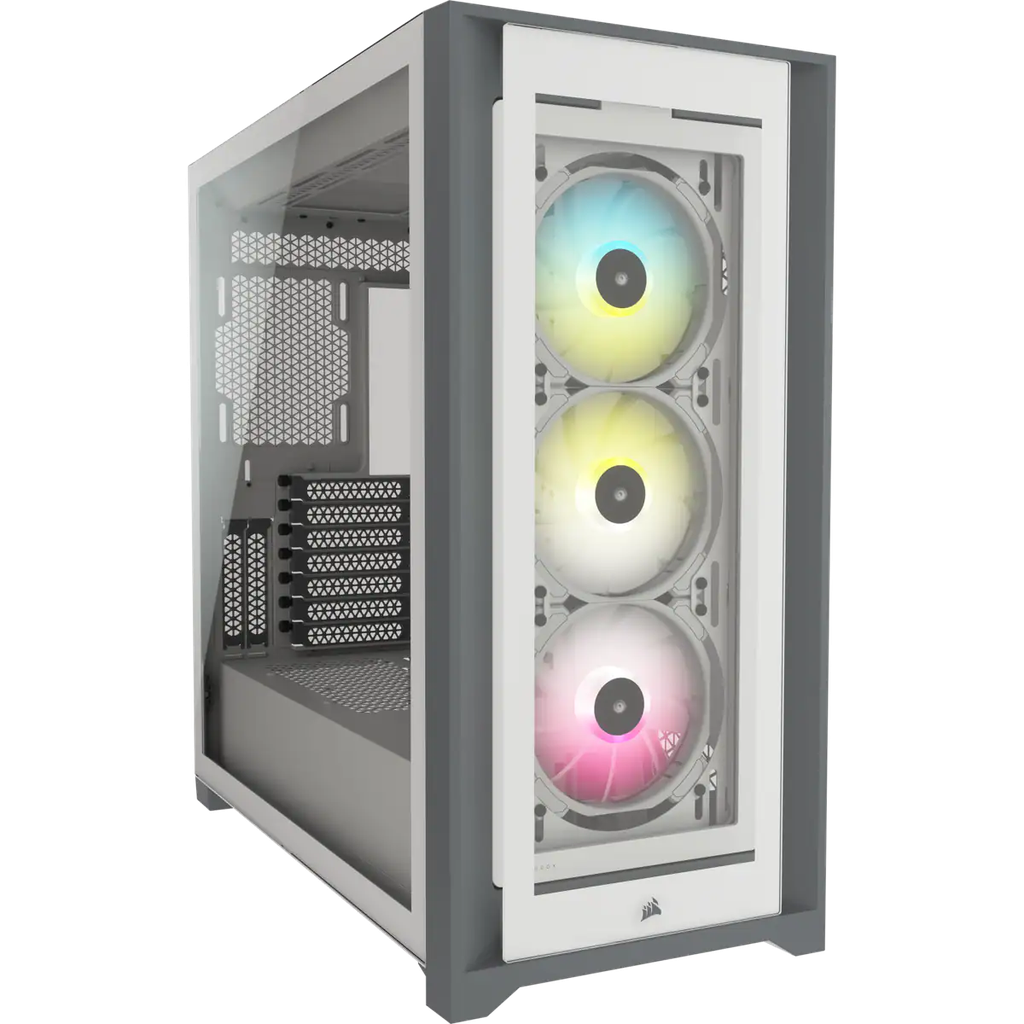 CASE MID TOWER CORSAIR ICUE 5000X RGB, WHITE, S/FUENTE, VIDIRIO TEMPLADO, 3FAN-120.