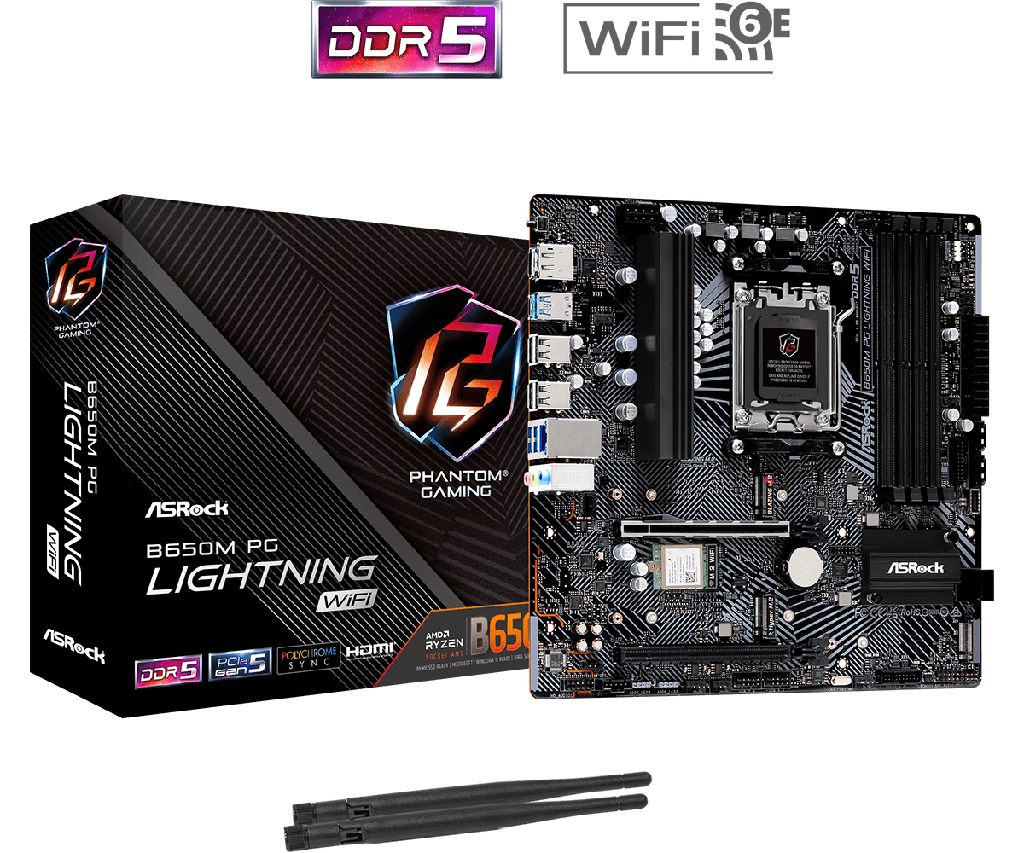 PLACA ASROCK B650M PG LIGHTNING WIFI, AMD AM5, DDR5 7200+ MHZ (OC), M.2(PCIE GEN5 X4), PCIE 4.0.