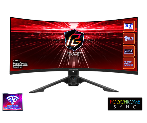 [COAARV90LXA010-A0U3A0V] MONITOR GAMING CURVO ASROCK PG34WQ15R3A PHANTOM 34" VA-WQHD (3440X1440) 1500R, 165HZ, 1MS, WIFI, RGB